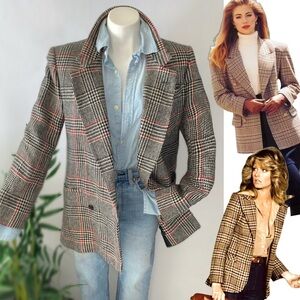 c l a s s i c :: Vintage Wool Houndstooth Blazer Double Breasted Plaid